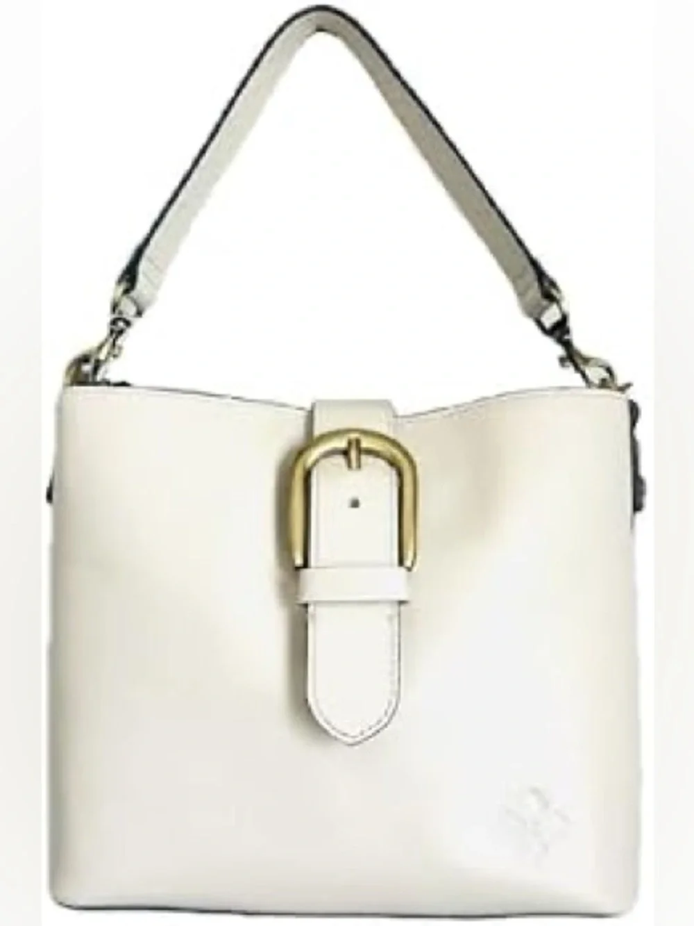 Patricia Nash Irving Bucket Bag Leather Buckle Shoulder Crossbody Cream